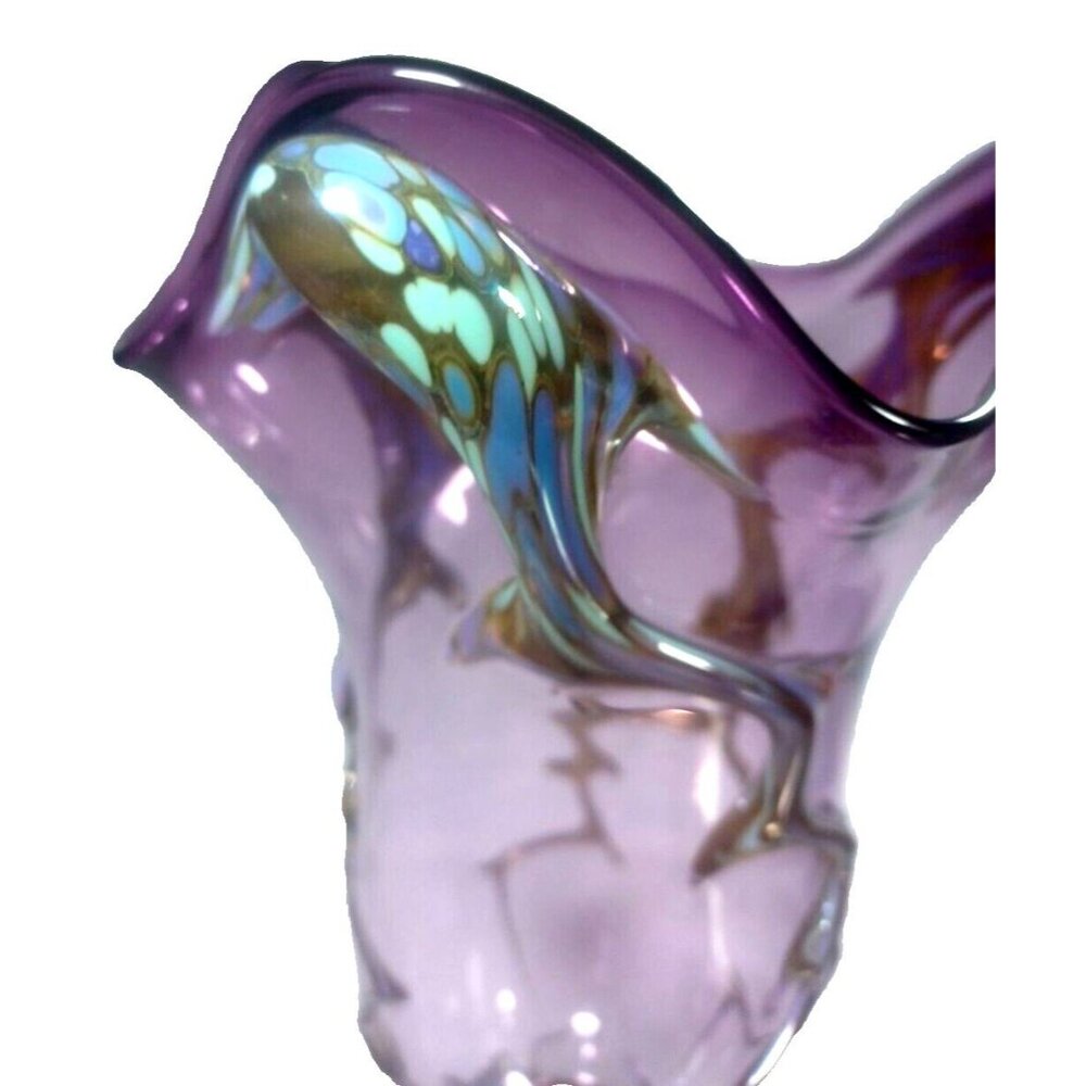 Unique 13 X 7.5  Purple Art Deco Murano Vines Confetti Centerpiece Vase Vintage - Picture 7 of 16